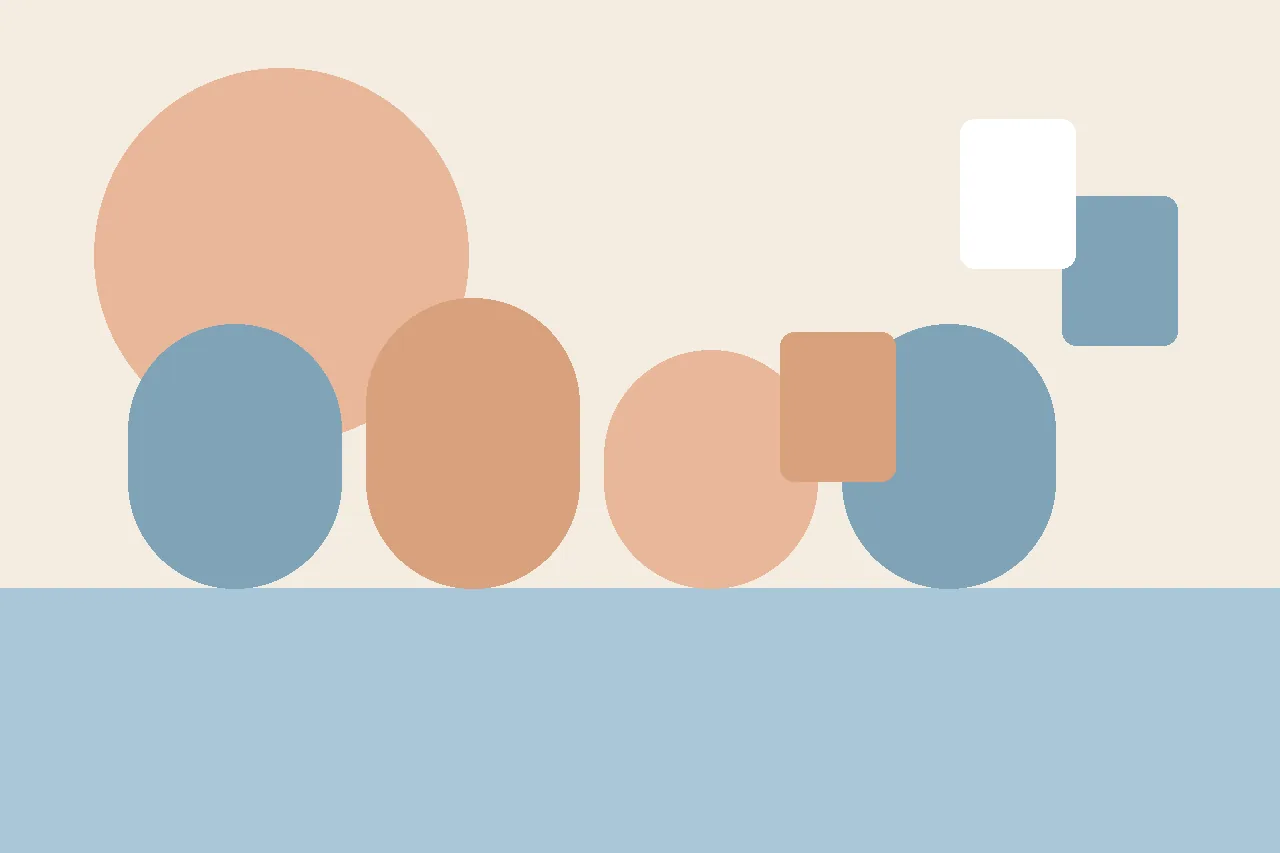 Flat illustration of a tablet on a classroom table playing an illustrated social story page with an audio waveform and headphones beside it.