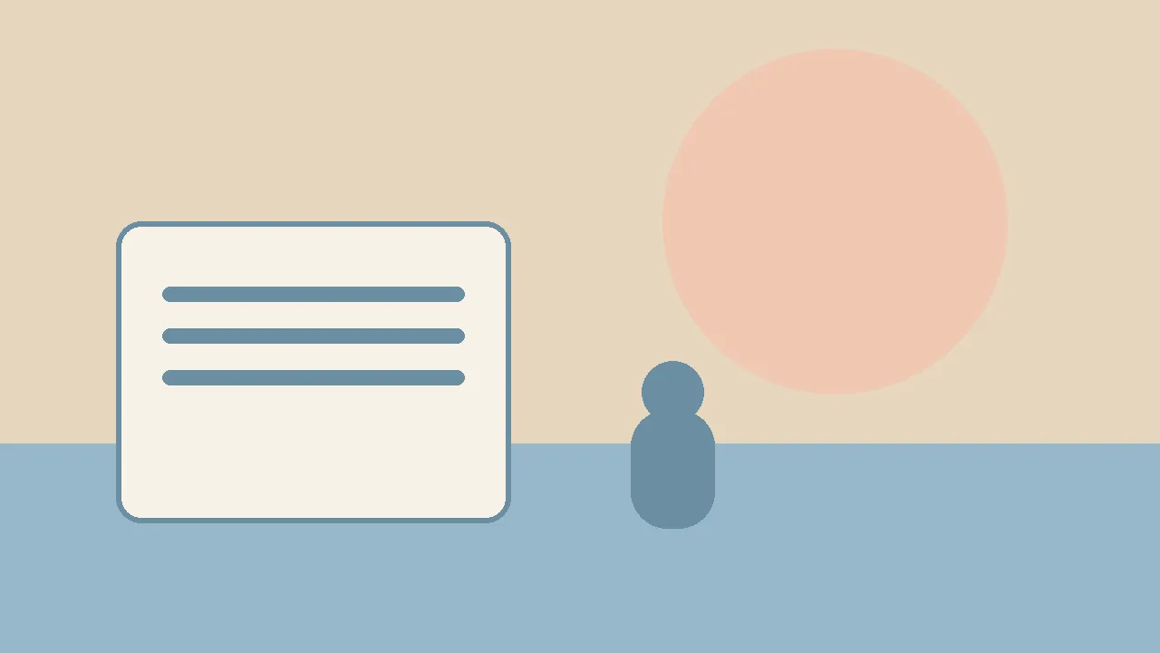 A flat illustration of a laptop showing a chat draft next to a printed four-page social story on a school SLP desk.