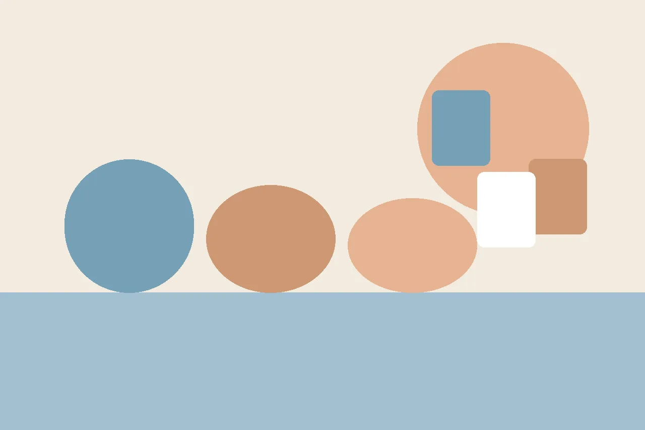 Abstract flat illustration of a school laptop with an AI assistant panel drafting text beside a stack of unfinished story pages, in a calm muted palette.