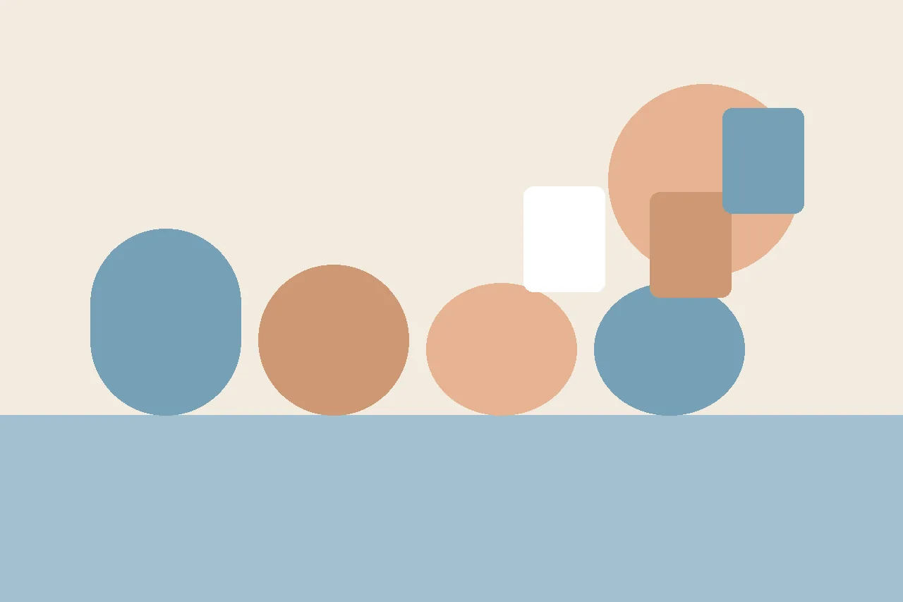 A flat illustration of abstract device shapes and floating story pages, representing browser-based social story tools on a school Chromebook.