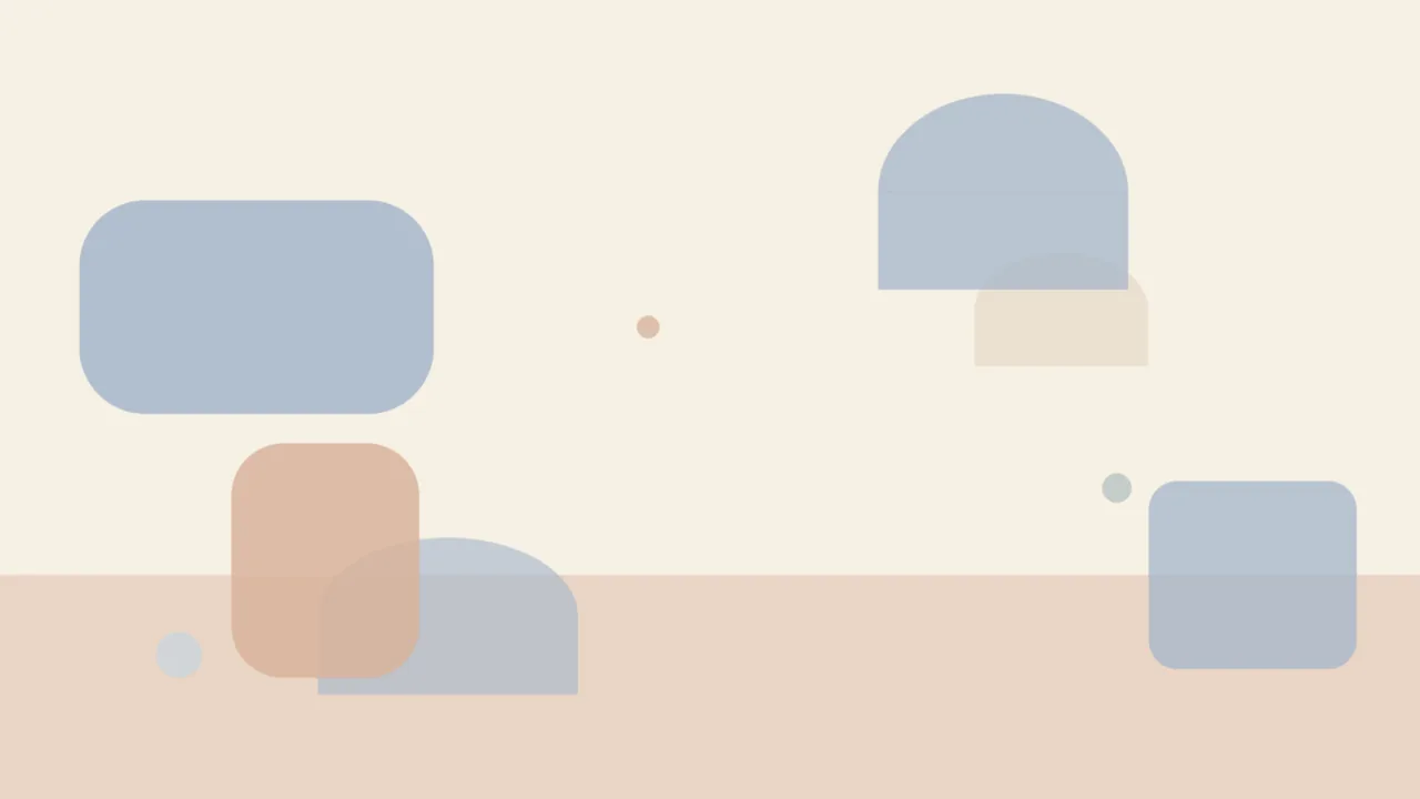An abstract flat illustration in muted blue and peach tones, used as the article header for a review of Ella for making social stories.