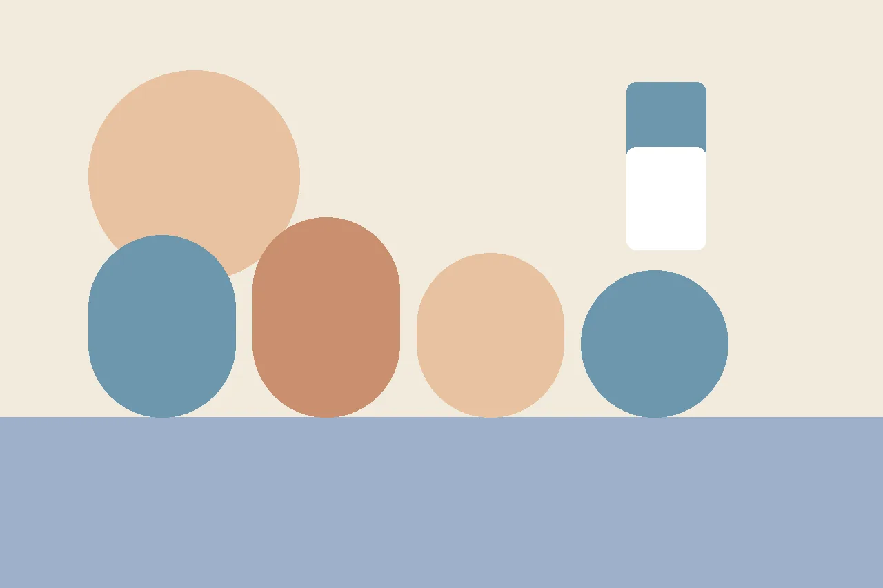 An abstract flat illustration in muted blue and peach tones, used as the article header for a review of the SocialBlossom app for making social stories.