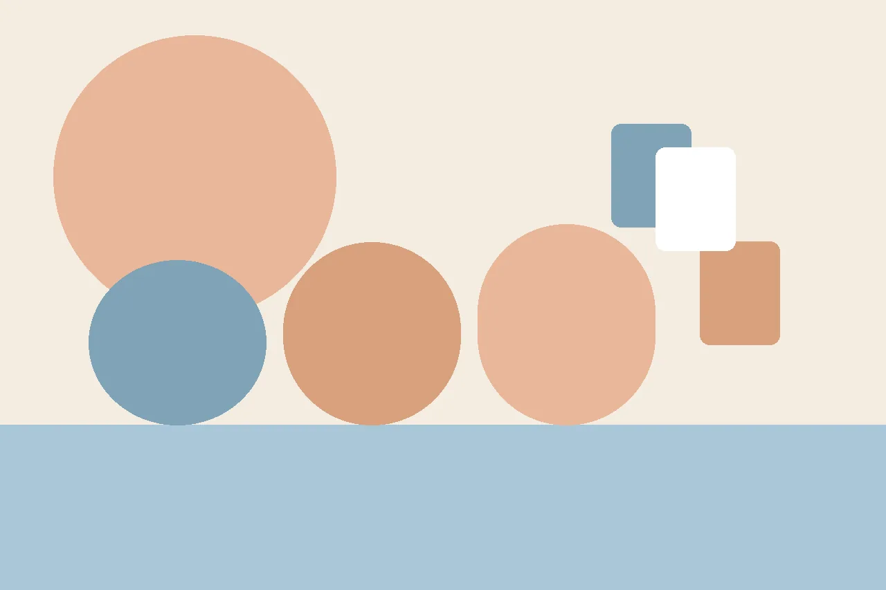 An abstract flat illustration in muted blues and peach, used as the article header for neurodiversity-affirming social story writing.