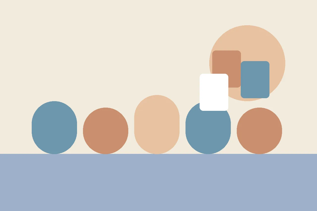 An abstract flat illustration in muted blue and peach tones, used as the article header for whether to tell parents a social story was AI-generated.