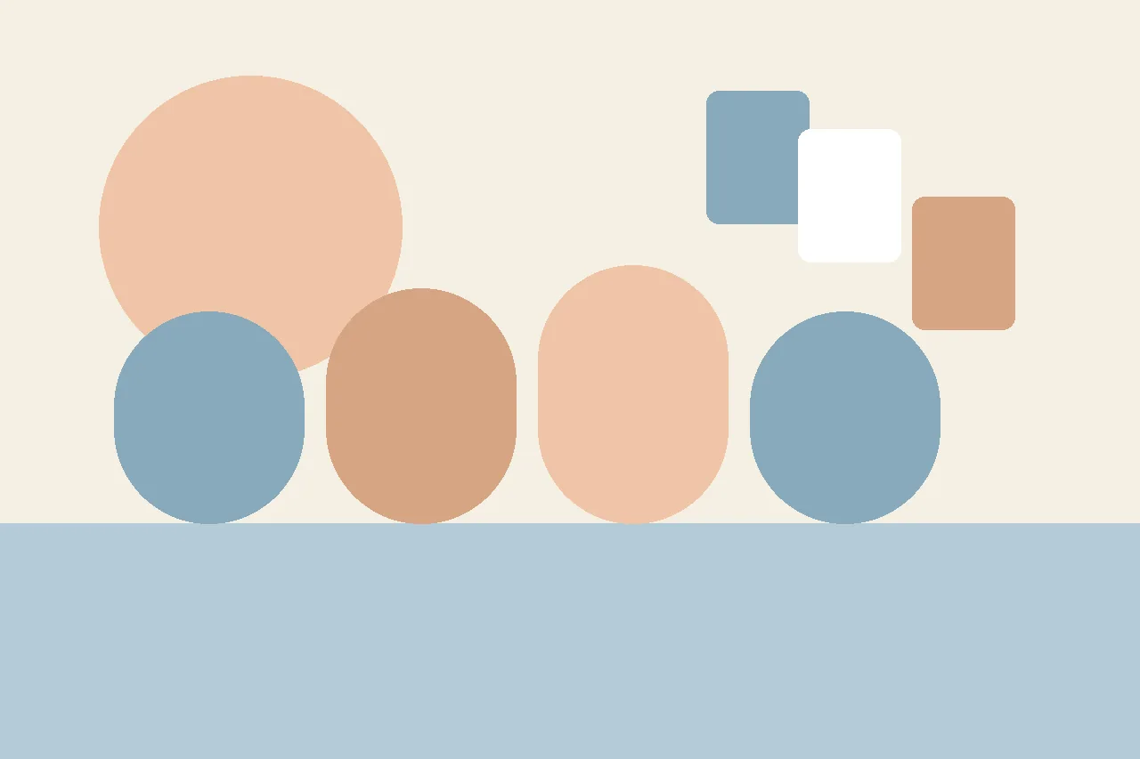 An abstract flat illustration in muted blue and peach tones, used as the article header for an indoor recess rainy day social story for K-5 students.