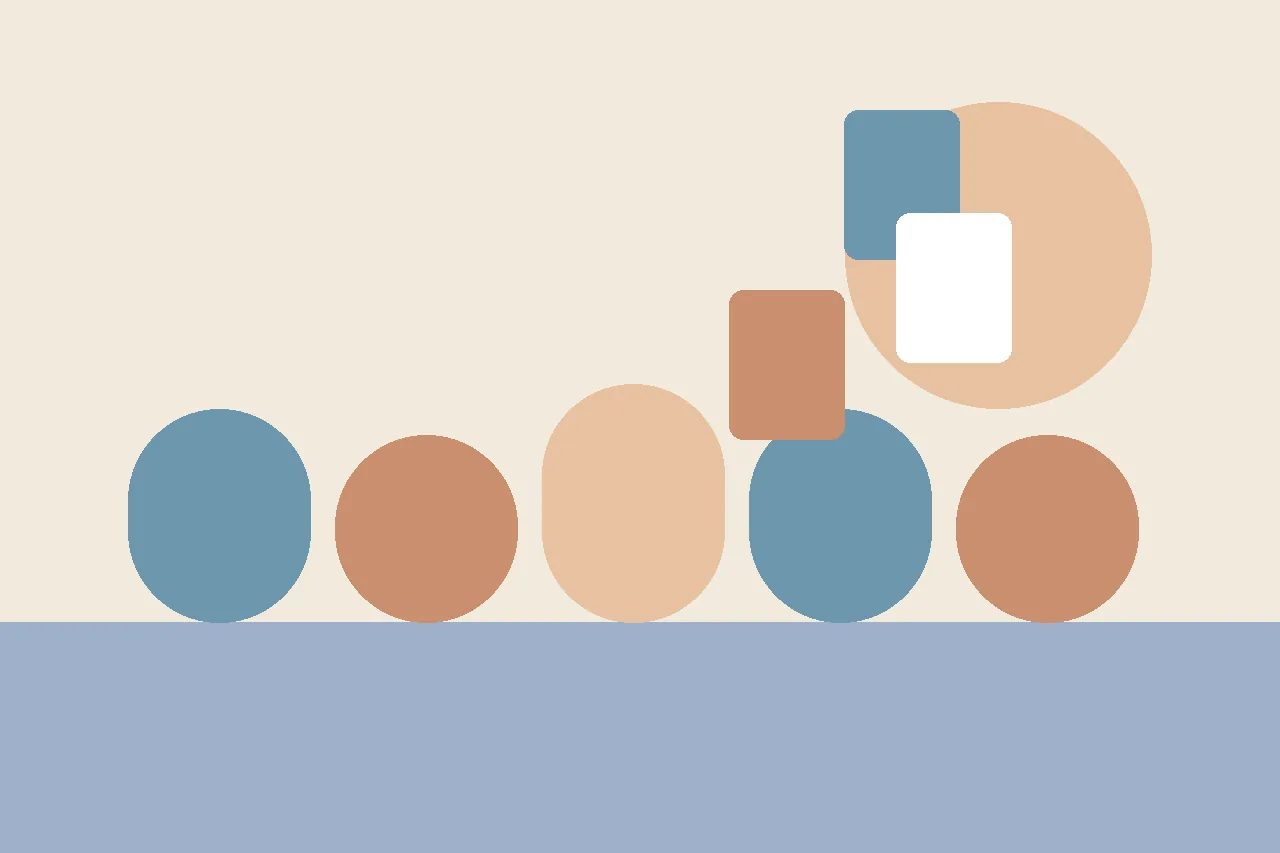 Flat illustration in warm muted tones showing three stacked rounded rectangles of increasing width with a small bar above them, suggesting a title and a three-part document structure.
