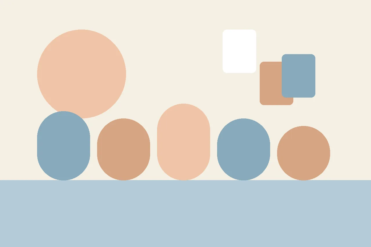 A flat illustration of three story-page frames in a row showing a small figure whose shape shifts slightly between frames, no faces.